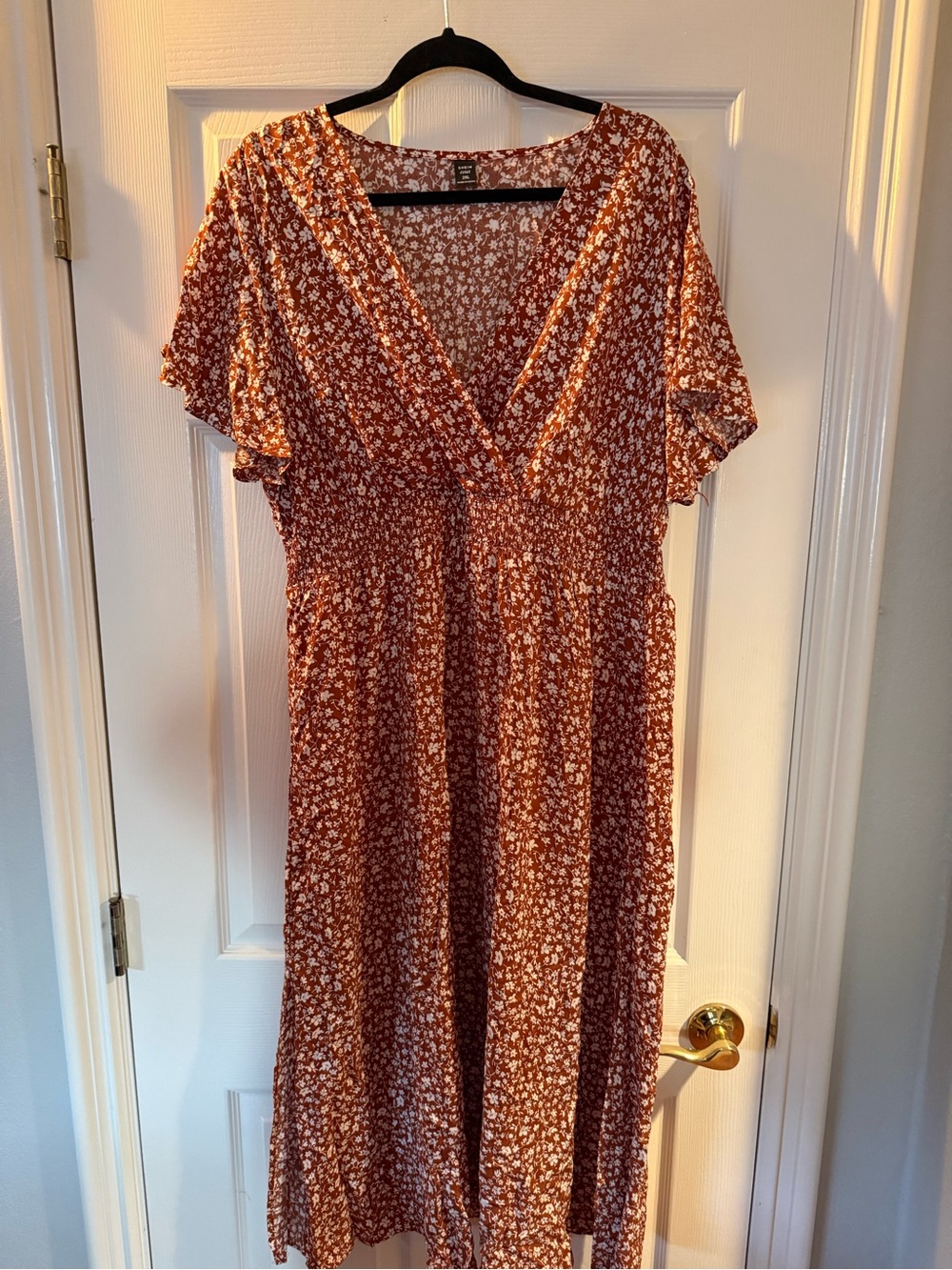 SHEIN Rust Floral Wrap-Style Midi Dress